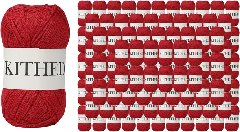 KITHED Cotton Chainette Yarn,Value Pack: 135 Skeins (45 Packs × 3) | 3.52oz/100g, 172yds/158m per Skein | Total 475oz ((62) Bright Red-45pack) - Image 1